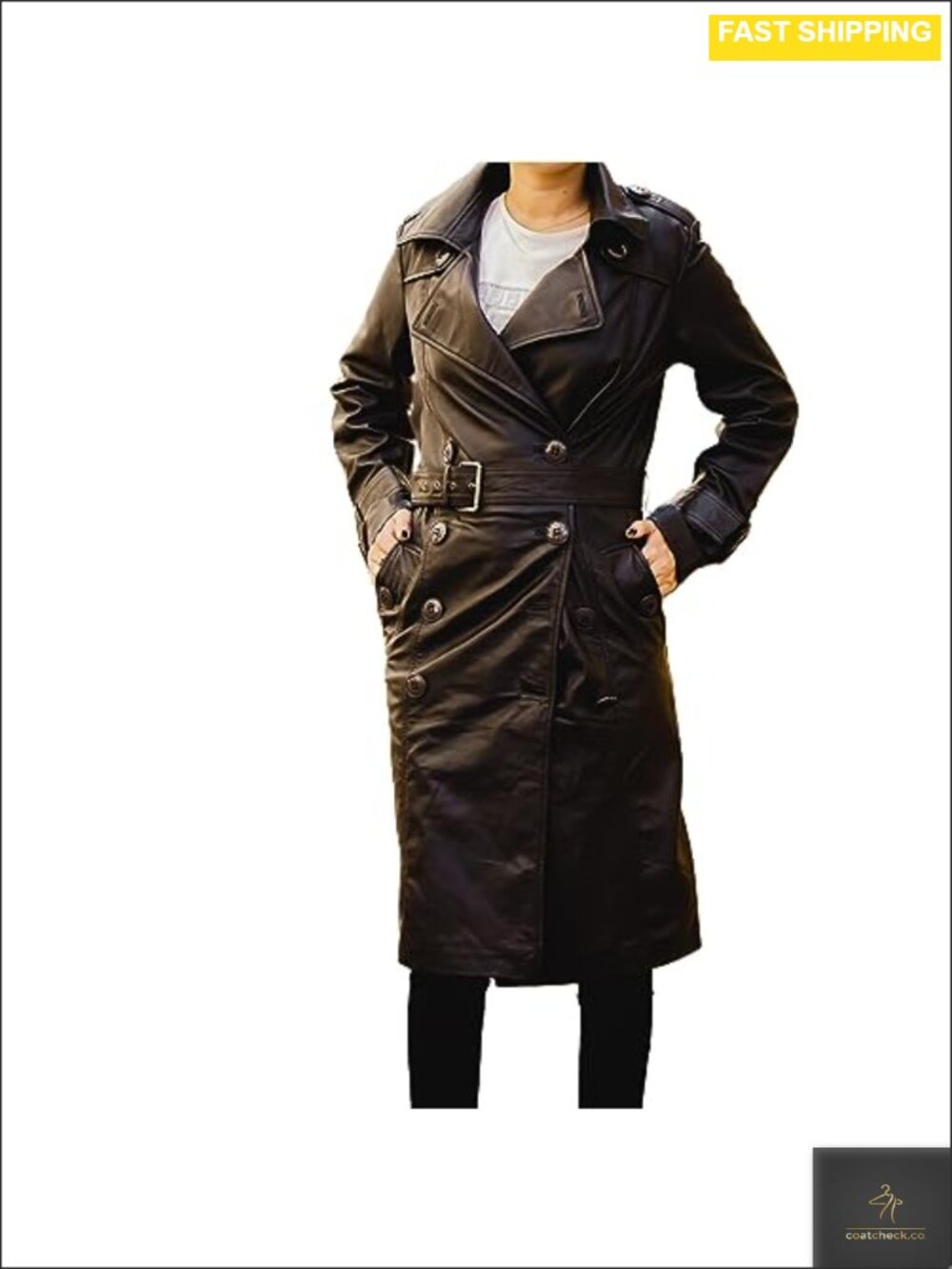 Lambskin Leather Trench Coat Double Breasted Belted Long Women